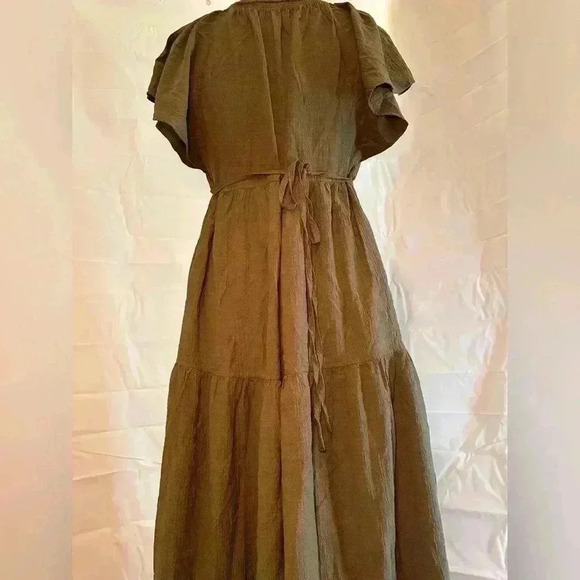 Calvin Klein Green Flutter Sleeve V-Neck Midi Sundress - Picture 4 of 7